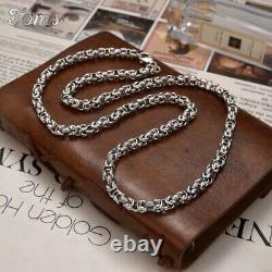 Real 925 Sterling Silver Mens Byzantine Link Charm Chain Necklace Made Old 24'