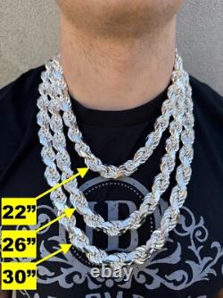 Real Solid 925 Silver 14.5mm Thick Men's Rope Chain Dookie Necklace ITALY MADE