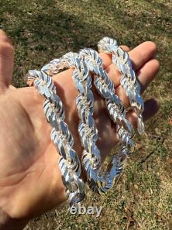 Real Solid 925 Silver 14.5mm Thick Men's Rope Chain Dookie Necklace ITALY MADE