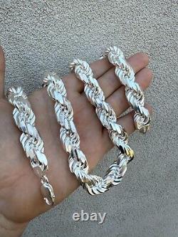 Real Solid 925 Silver 14.5mm Thick Men's Rope Chain Dookie Necklace ITALY MADE