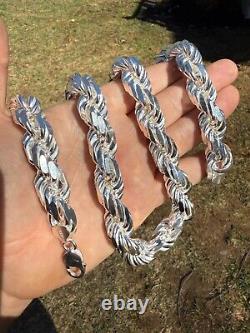Real Solid 925 Silver 14.5mm Thick Men's Rope Chain Dookie Necklace ITALY MADE