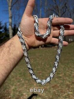 Real Solid 925 Silver 14.5mm Thick Men's Rope Chain Dookie Necklace ITALY MADE