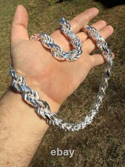 Real Solid 925 Silver 14.5mm Thick Men's Rope Chain Dookie Necklace ITALY MADE