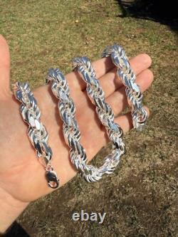 Real Solid 925 Silver 14.5mm Thick Men's Rope Chain Dookie Necklace ITALY MADE