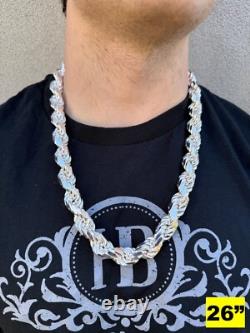 Real Solid 925 Silver 14.5mm Thick Men's Rope Chain Dookie Necklace ITALY MADE
