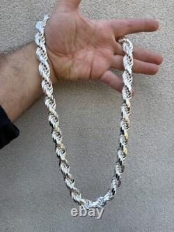 Real Solid 925 Silver 14.5mm Thick Men's Rope Chain Dookie Necklace ITALY MADE