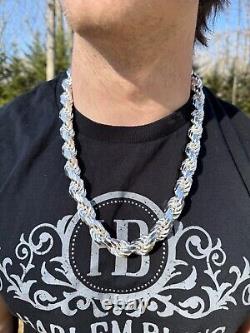Real Solid 925 Silver 14.5mm Thick Men's Rope Chain Dookie Necklace ITALY MADE