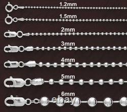 Real Solid 925 Sterling Silver Bead Ball Chain Necklace Made in Italy