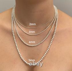 Real Solid 925 Sterling Silver Bead Ball Chain Necklace Made in Italy