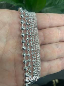 Real Solid 925 Sterling Silver Bead Ball Chain Necklace Made in Italy