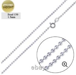 Real Solid 925 Sterling Silver Bead Ball Chain Necklace Made in Italy