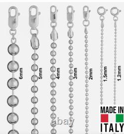 Real Solid 925 Sterling Silver Bead Ball Chain Necklace Made in Italy