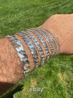 Real Solid 925 Sterling Silver Flat Curb Cuban Link Bracelet 3-10.5mm ITALY MADE