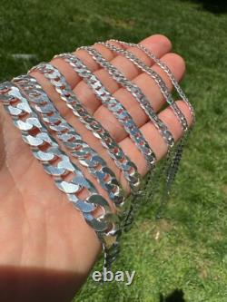Real Solid 925 Sterling Silver Flat Curb Cuban Link Bracelet 3-10.5mm ITALY MADE