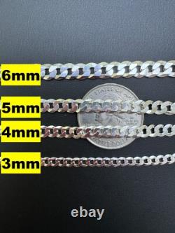Real Solid 925 Sterling Silver Flat Curb Cuban Link Bracelet 3-10.5mm ITALY MADE