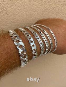 Real Solid 925 Sterling Silver Flat Curb Cuban Link Bracelet 3-10.5mm ITALY MADE