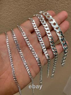 Real Solid 925 Sterling Silver Flat Curb Cuban Link Bracelet 3-10.5mm ITALY MADE