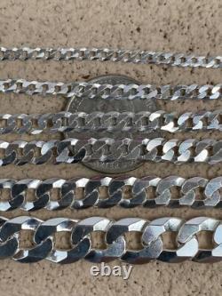 Real Solid 925 Sterling Silver Flat Curb Cuban Link Bracelet 3-10.5mm ITALY MADE