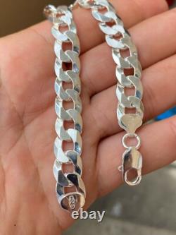 Real Solid 925 Sterling Silver Flat Curb Cuban Link Bracelet 3-10.5mm ITALY MADE