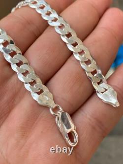 Real Solid 925 Sterling Silver Flat Curb Cuban Link Bracelet 3-10.5mm ITALY MADE