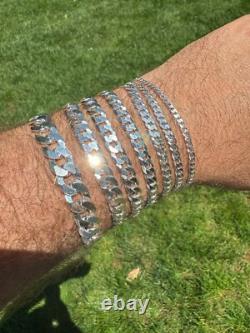 Real Solid 925 Sterling Silver Flat Curb Cuban Link Bracelet 3-10.5mm ITALY MADE