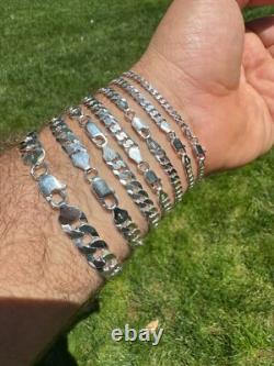 Real Solid 925 Sterling Silver Flat Curb Cuban Link Bracelet 3-10.5mm ITALY MADE