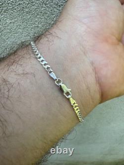 Real Solid 925 Sterling Silver Flat Curb Cuban Link Bracelet 3-10.5mm ITALY MADE