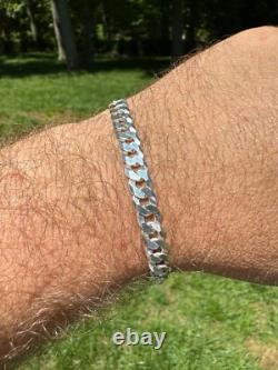 Real Solid 925 Sterling Silver Flat Curb Cuban Link Bracelet 3-10.5mm ITALY MADE