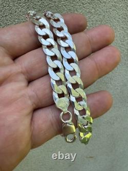 Real Solid 925 Sterling Silver Flat Curb Cuban Link Bracelet 3-10.5mm ITALY MADE