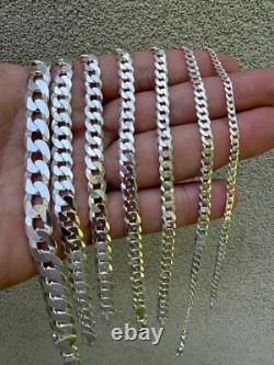 Real Solid 925 Sterling Silver Flat Curb Cuban Link Bracelet 3-10.5mm ITALY MADE