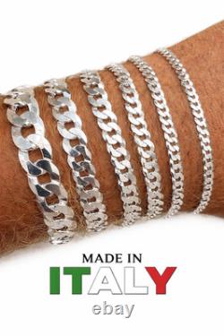 Real Solid 925 Sterling Silver Flat Curb Cuban Link Bracelet 3-10mm ITALY MADE