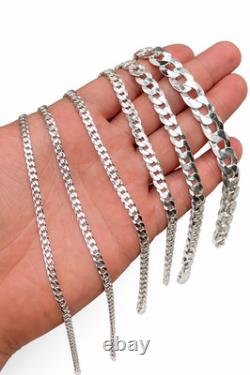 Real Solid 925 Sterling Silver Flat Curb Cuban Link Bracelet 3-10mm ITALY MADE
