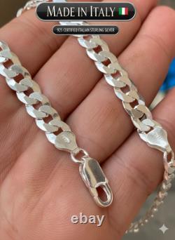Real Solid 925 Sterling Silver Flat Curb Cuban Link Bracelet 3-10mm ITALY MADE