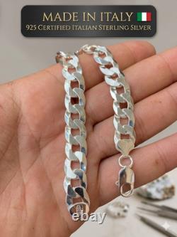 Real Solid 925 Sterling Silver Flat Curb Cuban Link Bracelet 3-10mm ITALY MADE