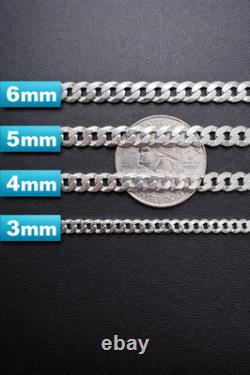 Real Solid 925 Sterling Silver Flat Curb Cuban Link Bracelet 3-10mm ITALY MADE