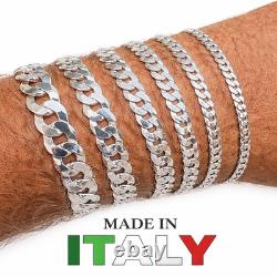 Real Solid 925 Sterling Silver Flat Curb Cuban Link Bracelet 3-10mm ITALY MADE
