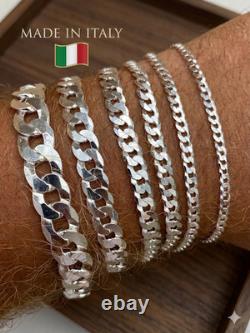 Real Solid 925 Sterling Silver Flat Curb Cuban Link Bracelet 3-10mm ITALY MADE Real Solid 925 Sterling Silver Flat Curb Cuban Link Bracelet 3-10mm ITALY MADE