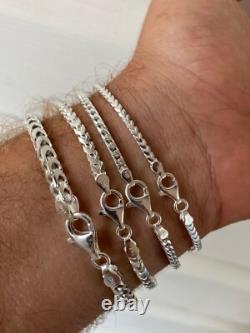 Real Solid 925 Sterling Silver Franco Bracelet 2.5-5mm ITALY MADE Men's Pulsera