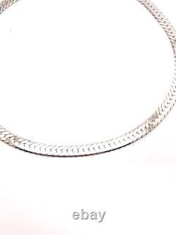 Real Solid 925 Sterling Silver Herringbone Chain Necklace Made in Italy