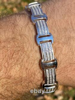 Real Solid 925 Sterling Silver Mens Iced Presidential Bracelet CZ Hip Hop
