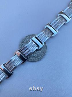 Real Solid 925 Sterling Silver Mens Iced Presidential Bracelet CZ Hip Hop