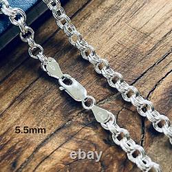 Real Solid Sterling Silver Double Rolo Chain Necklace Made in Italy
