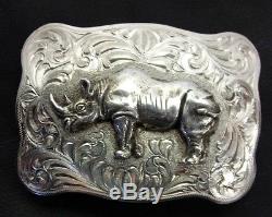Rhinoceros sterling silver western belt buckle hand made