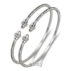 Ridged Belt. 925 Sterling Silver West Indian Bangles (Pair) (MADE IN USA)