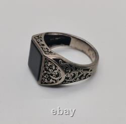 Ring Sterling silver 925 Made in Spain Onyx stone Size 12, 8.5 grams