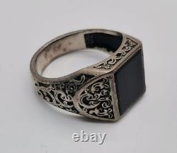 Ring Sterling silver 925 Made in Spain Onyx stone Size 12, 8.5 grams