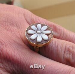 Ring Victorian Shell Cameo Silver Gold Yellow dipper Made Italy Flower