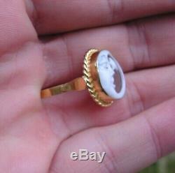 Ring Victorian Shell Cameo Silver Gold Yellow dipper Made Italy moon star