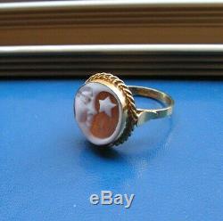 Ring Victorian Shell Cameo Silver Gold Yellow dipper Made Italy moon star