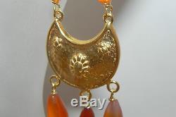 Roman Etruscan Carnelian Earrings 22Kt Gold over Sterling Silver Made in Italy